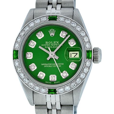 rolex green face diamonds|ladies rolex green face.